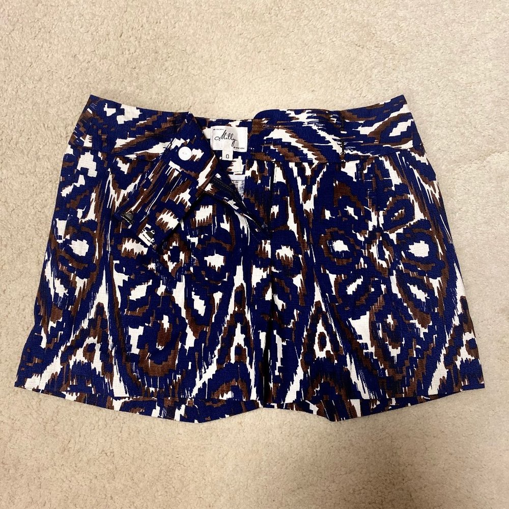 Ikat Printed Milly Shorts- white, brown, navy